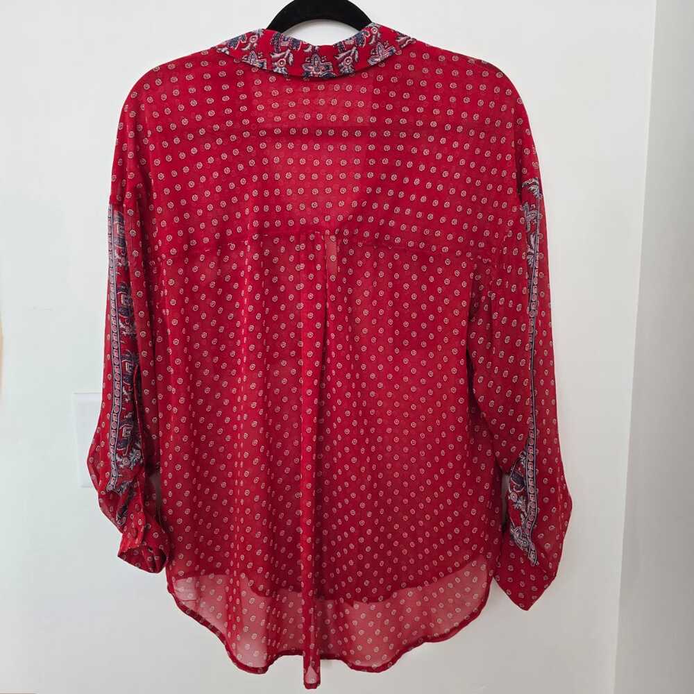 Free People Red Semi-Sheer Bohemian Print Blouse M Paisley Festival Bandana - Picture 6 of 9